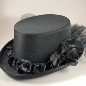 Retro Steam-Punk Black Satin Hat with Mesh Veil